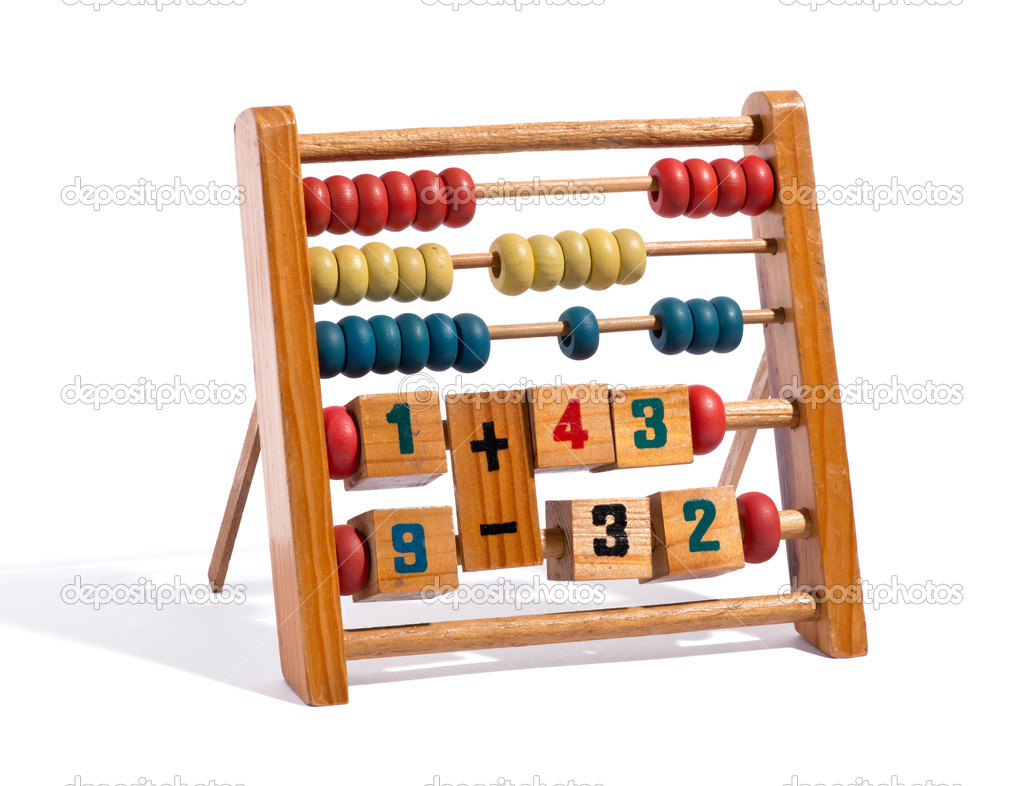 Wooden abacus with numbers and counters