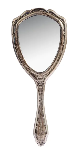 Vintage silver ladies handheld mirror — Stock Photo, Image