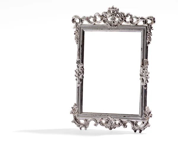 Empty vintage decorative silver frame, on white — Stock Photo, Image