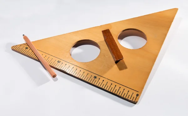 Vintage wooden set square or right angle — Stock Photo, Image