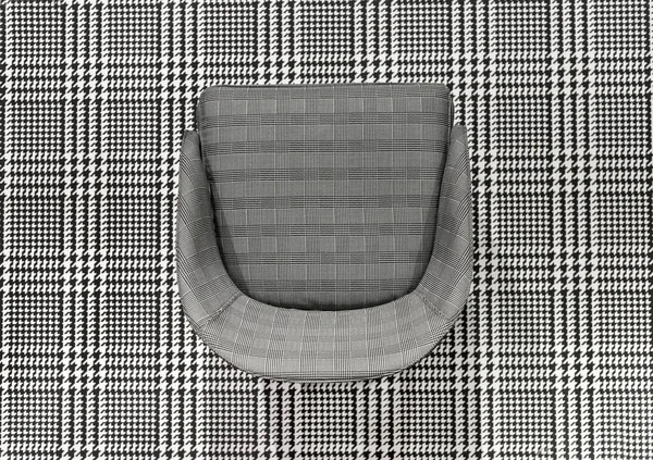 Upholstered Checked Pattern Chair Juxtaposed Matching Black White Woven Plaid — Stock Photo, Image