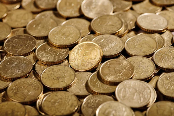 Soft Focus Closeup Cent Euro Coins Placed Heap Bank Storage Stock Picture