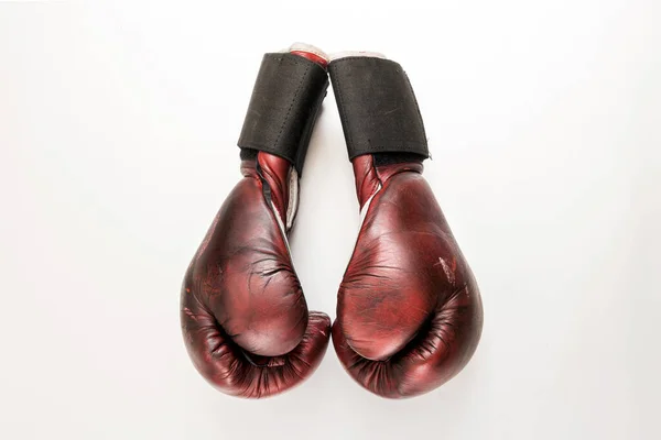 Vue Haut Vers Bas Une Paire Gants Boxe Vintage Cuir — Photo