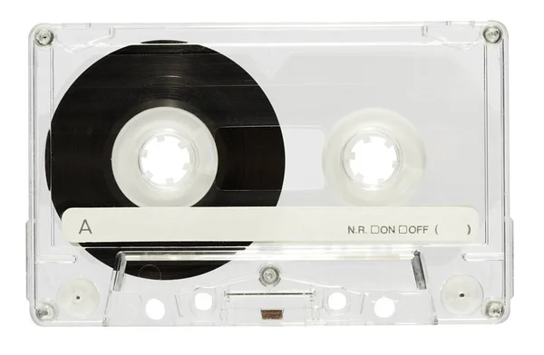 Przezroczysty Plastikowy Futerał Kasety Audio Vintage Odtwarzania Muzyki Czarną Taśmą — Zdjęcie stockowe