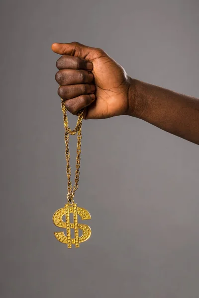 Schwarze Ernte Anonyme Person Mit Goldener Halskette Mit Dollar Symbol lizenzfreie Stockfotos