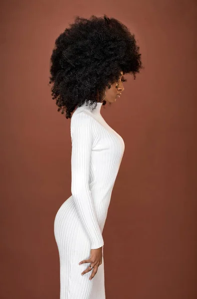 Side View Test Profil Afro Amerikai Női Modell Fekete Afro — Stock Fotó