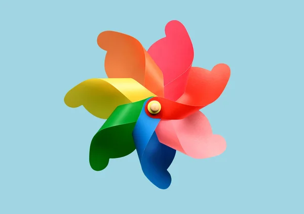 Bright Pinwheel Toy Colorful Curls Whirling Blue Background Summer —  Fotos de Stock