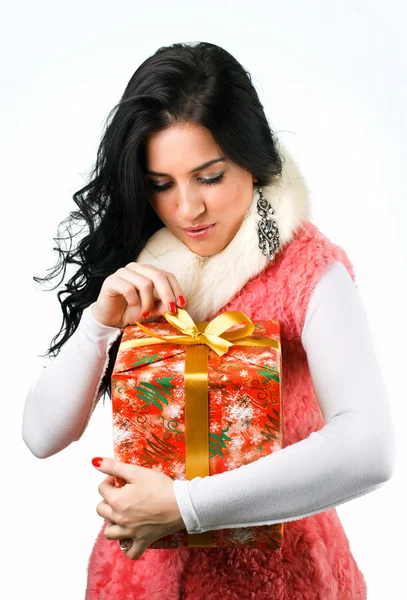 Beautiful girl with a gift — Stock Photo, Image