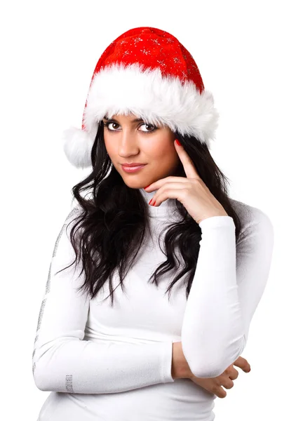 Beautiful girl in a Santa Claus hat — Stock Photo, Image