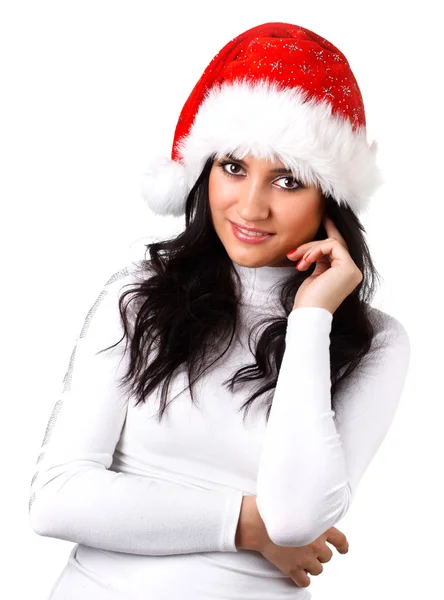 Hermosa chica en un sombrero de Santa Claus —  Fotos de Stock