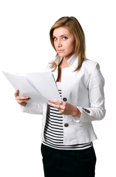 Business woman with papers — Stock Photo, Image