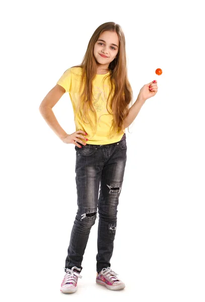 Blonde girl with a lollipop — Stock Photo, Image