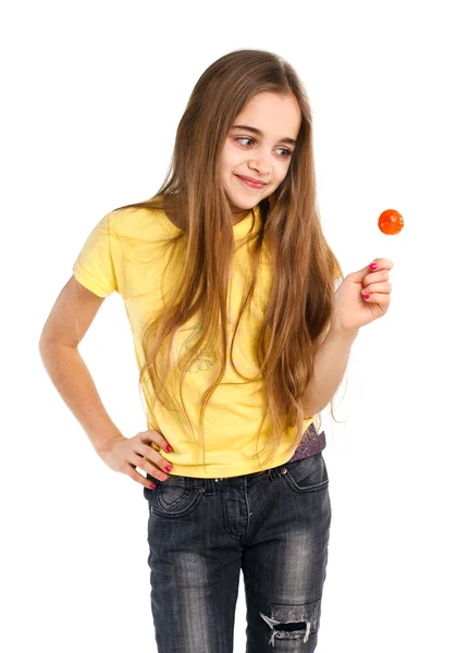 Blonde girl with a lollipop — Stock Photo, Image