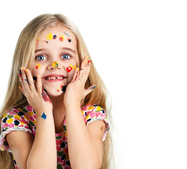 Girl painted paints — Stock Photo, Image