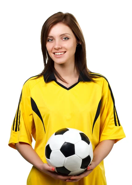 Pretty girl with soccer ball — Stock Photo, Image