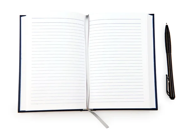Notebook aperto con penna — Foto Stock