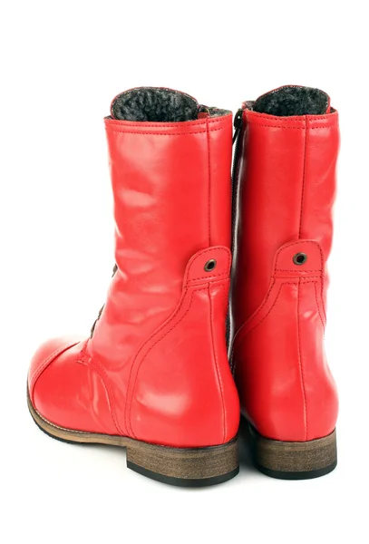 Női piros csizma cipőfűző — Stock Fotó