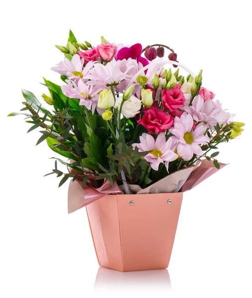 Big Flowers Arrangement Box Created Florist Wedding Gift Pink Gerberas — Stock Photo, Image