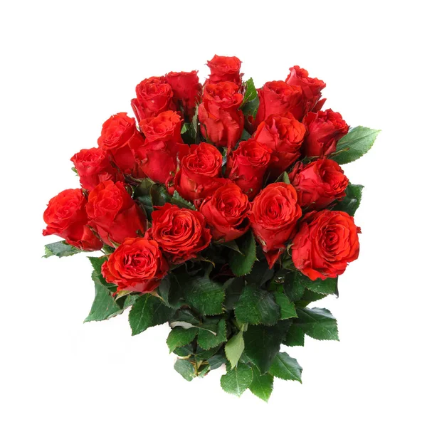 Bukiet Czerwonych Róż Izolowanych Białym Tle Szczęśliwych Matek Dzień Kobiet — Zdjęcie stockowe