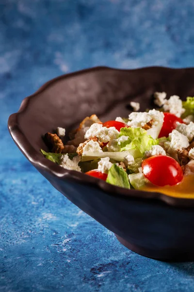 Salad Bacon Feta Crispy Fresh Lettuce Tomatoes Little Salted Cheese — 스톡 사진