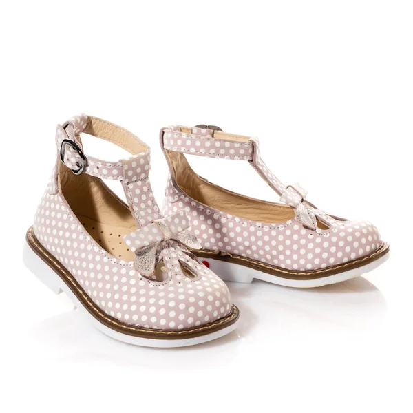 Pair Stylish Elegant Sandals Little Girl Isolated White Background Pink — Stockfoto