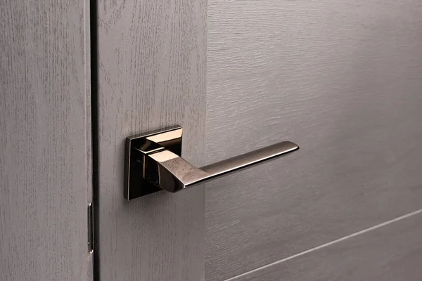 Close Stylish New Metal Door Knob Modern Interior Door Shiny — ストック写真