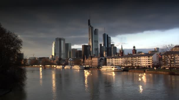 Dark clouds over Frankfurt Germany Skyline — Stock Video