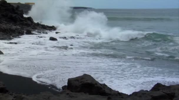 Heavy surf wave black lava coast 10455 — Stock Video