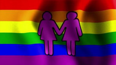 iki kadın işaret 10572 Gökkuşağı bayrağı sallayarak