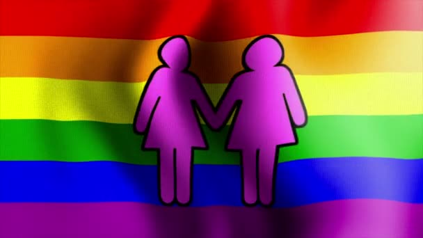 Ondeando la bandera del arco iris dos signo femenino 10572 — Vídeo de stock