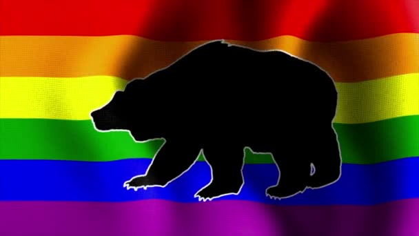 Ondeando la bandera del arco iris con oso 10573 — Vídeo de stock