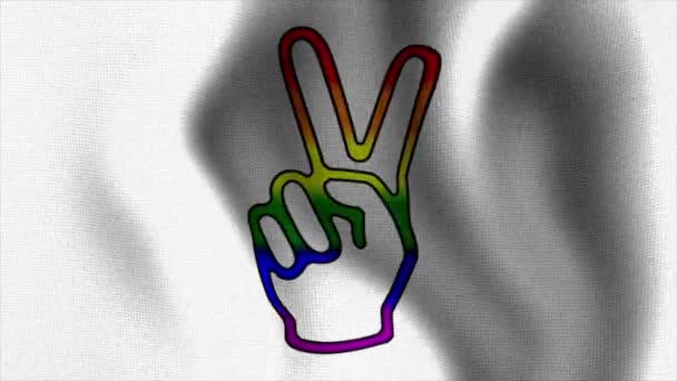 Rainbow victory sign white waving flag 10590 — Stock Video