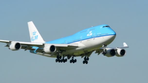 Big KLM Boeing 747 Jumbo airplane landing 11034 — Stock Video