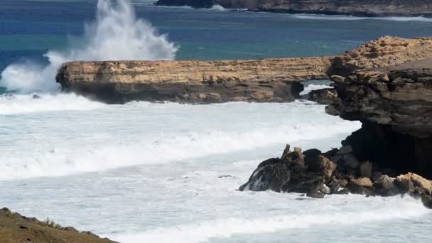 在粗糙的海滩 11154 破碎的极端大浪 — 图库视频影像