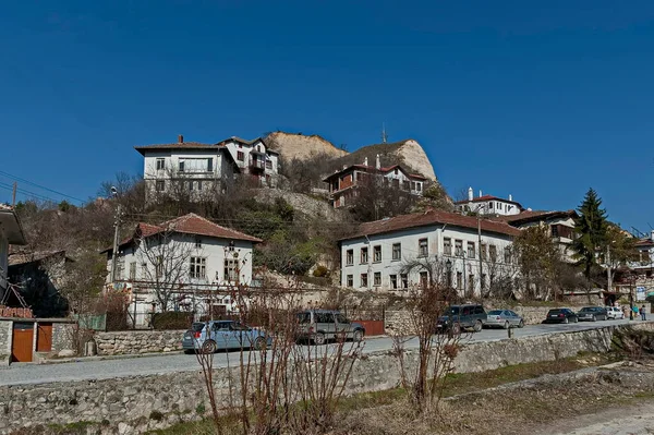 Melnik Bulgaria Marzo 2012 Vecchie Case Tradizionali Sullo Sfondo Delle — Foto Stock