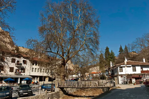 Melnik Болгарія Березень 2012 Вид Вулицю Традиційною Болгарською Архітектурою Дерев — стокове фото