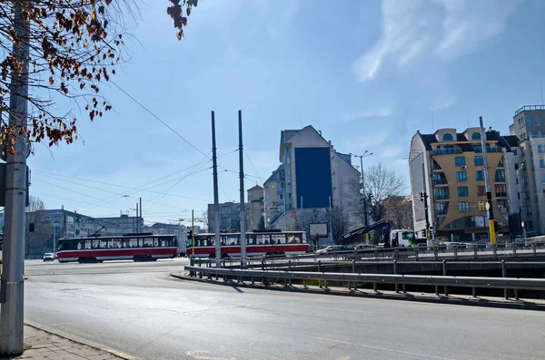 Fragment Van Stedelijke Infrastructuur Met Tram Metro Straat Sofia Bulgarije — Stockfoto