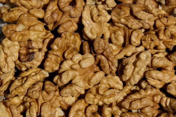 Background Many Nuts Crushed Walnut Kernels Sofia Bulgaria - Stock-foto