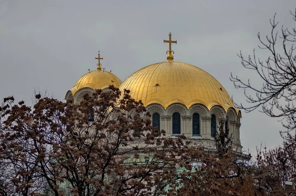 Fragment Belle Cathédrale Orthodoxe Orientale Saint Alexandre Nevsky Hiver Construit — Photo