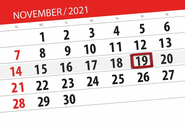 Kalender Planerare För Månaden November 2021 Deadline Dag Fredag — Stockfoto