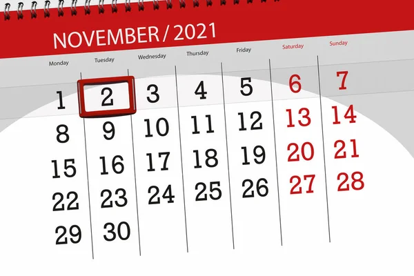 Kalender Planerare För Månaden November 2021 Deadline Dag Tisdag — Stockfoto