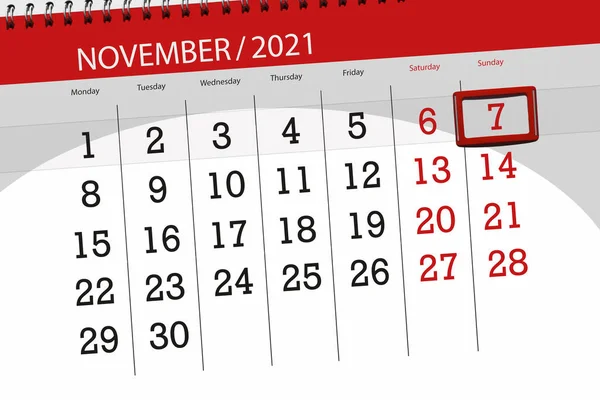 Kalender Planerare För Månaden November 2021 Deadline Dag Söndag — Stockfoto