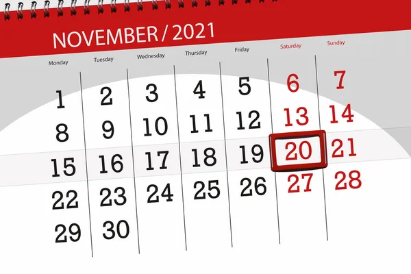 Kalender Planerare För Månaden November 2021 Deadline Dag Lördag — Stockfoto