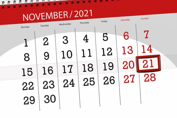 Kalender Planerare För Månaden November 2021 Deadline Dag Söndag — Stockfoto
