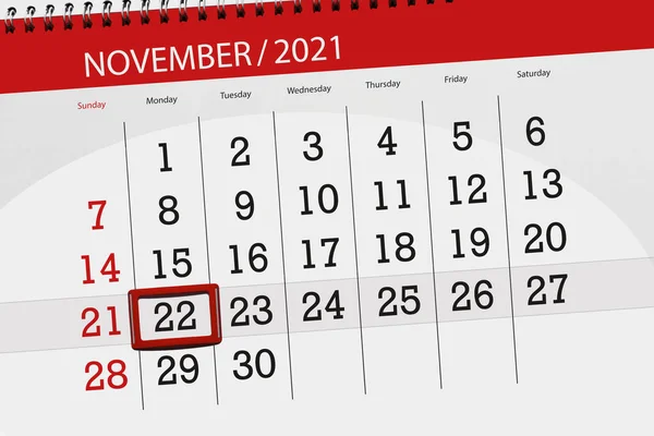 Kalender Planerare För Månaden November 2021 Deadline Dag Måndag — Stockfoto