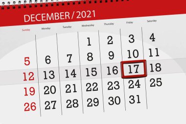 Ayın takvim planlayıcısı Aralık 2021, son gün, 17, Cuma.