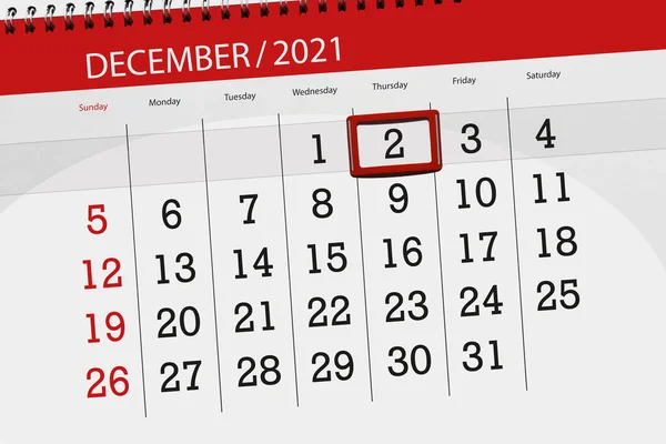 Kalendář Plánovač Měsíc Prosinec 2021 Termín Den Čtvrtek — Stock fotografie