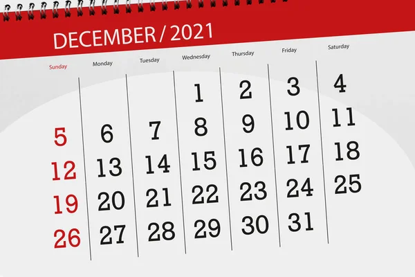 Calendario Mese Dicembre 2021 Giorno Scadenza — Foto Stock