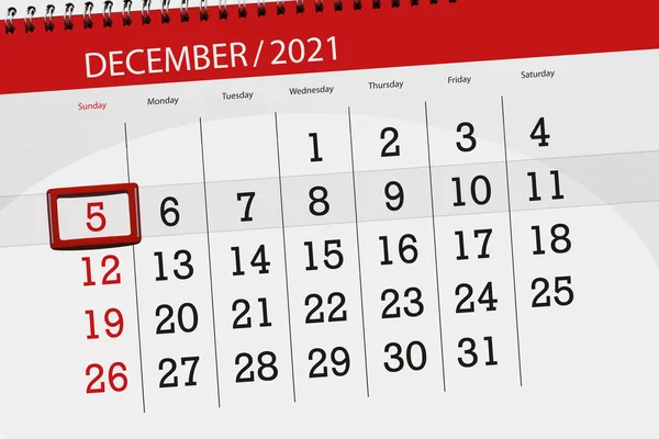 Calendario Mese Dicembre 2021 Giorno Scadenza Domenica — Foto Stock