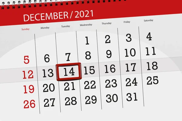 2021年12月的日历计划 截止日期14日 星期二 — 图库照片